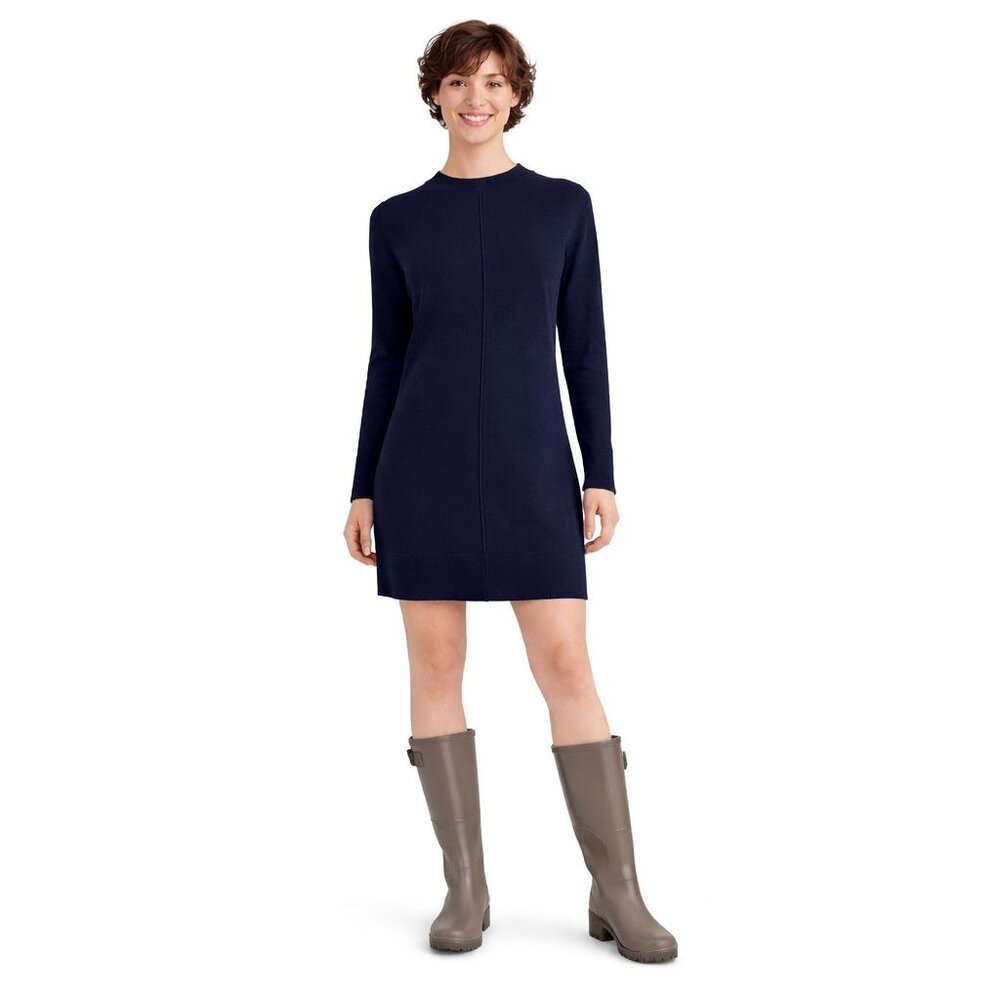 ZARA Navy Blue XS Long-Sleeve Knit Stretchy Sweater Dress